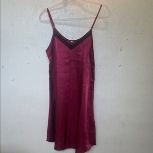 SHEIN Burgundy Satin Chemise with Black Lace ( Small)